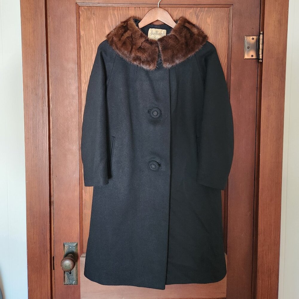 Vintage Juilliard Fabric Wool Coat With Mink Fur Trim